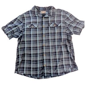 Duluth Trading Company Short Sleeve Plaid Button Down Blue Shirt Size 2Xl